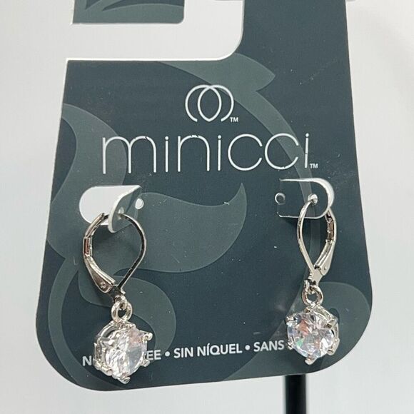 Minicci Silver Crystal Solitaire Dangle  Earrings $16ea or bundle 3 for $25 - Picture 2 of 5